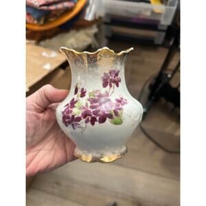 Homer Laughlin purple floral vase with gold trim violets